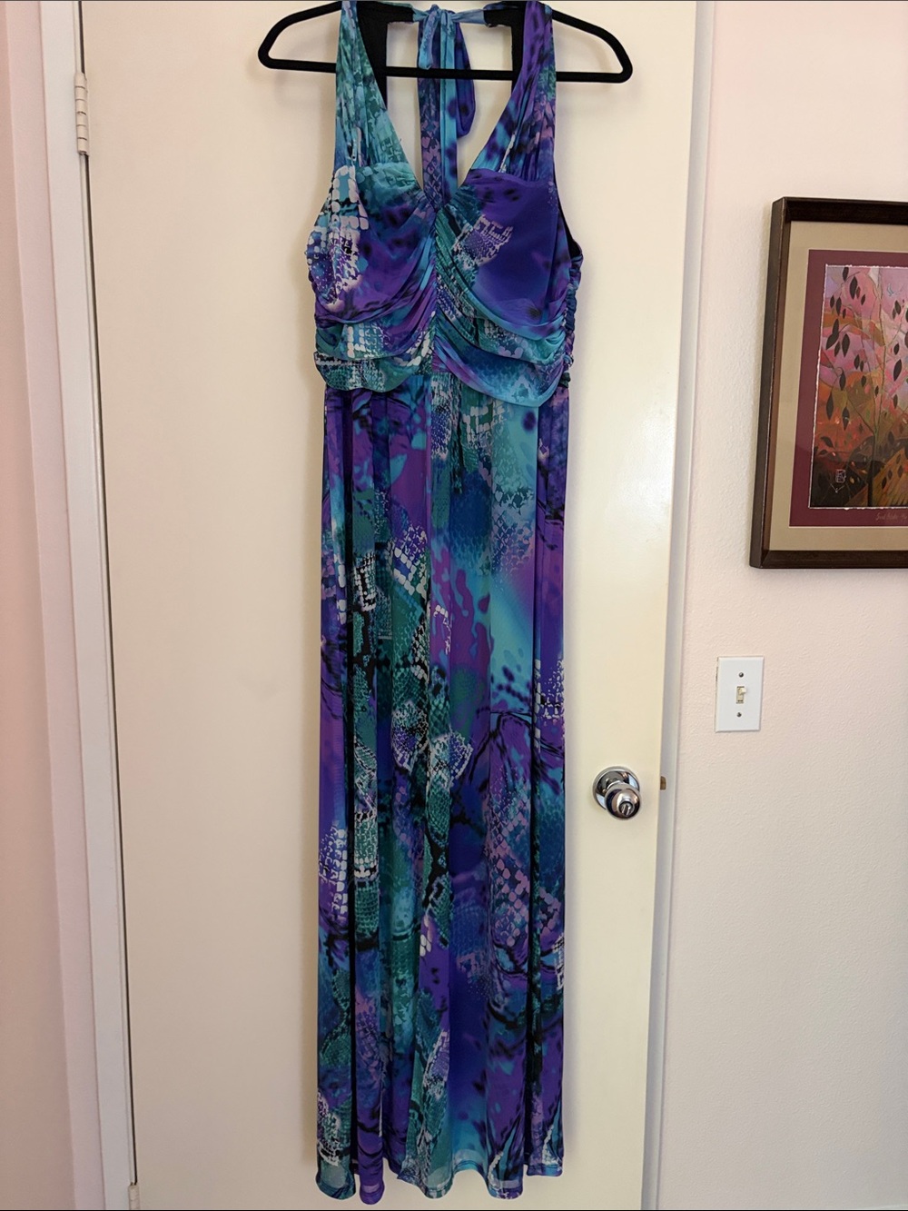 Cache Teal and Purple Halter Maxi Dress